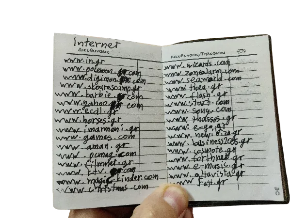 Notebook with a catalogue of all the websites I knew